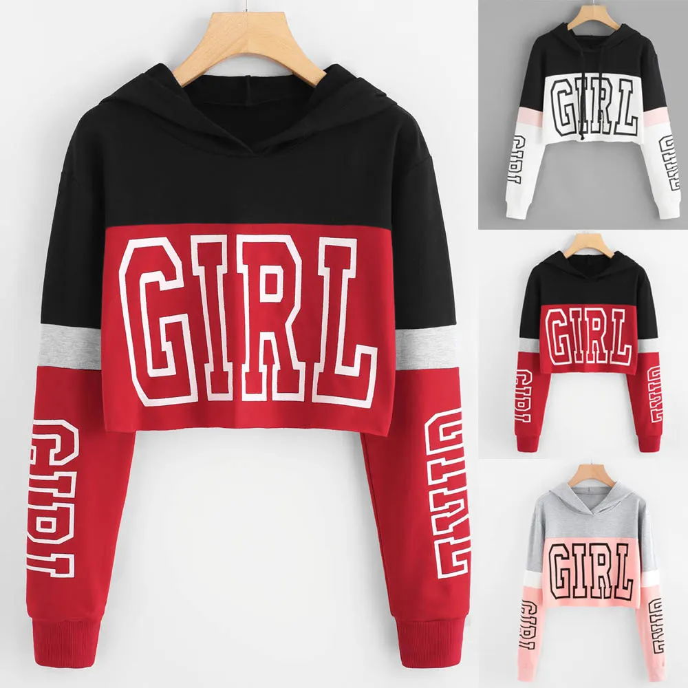 Cropped Patchwork Hoodie Sweatshirt