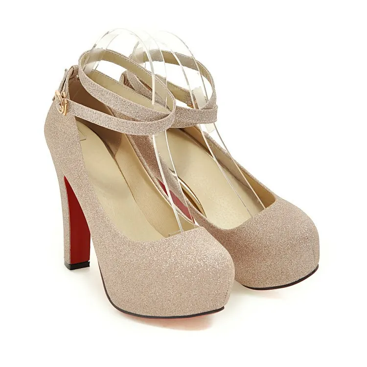 Buckle Strap Platform Block Heel Pump