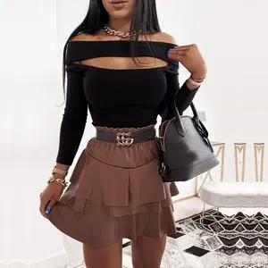 Tiered Faux-Leather Mini Skirt