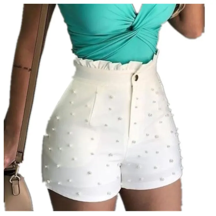 Beaded High-Waist Cotton Shorts