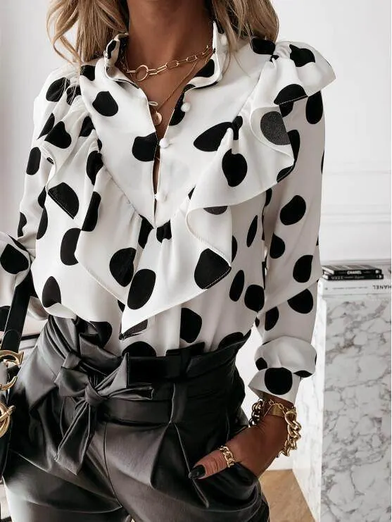 Long Sleeve Faux Two-Piece Blouse