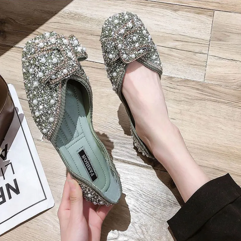 Beaded Square-Toe Flat, Wide Fit