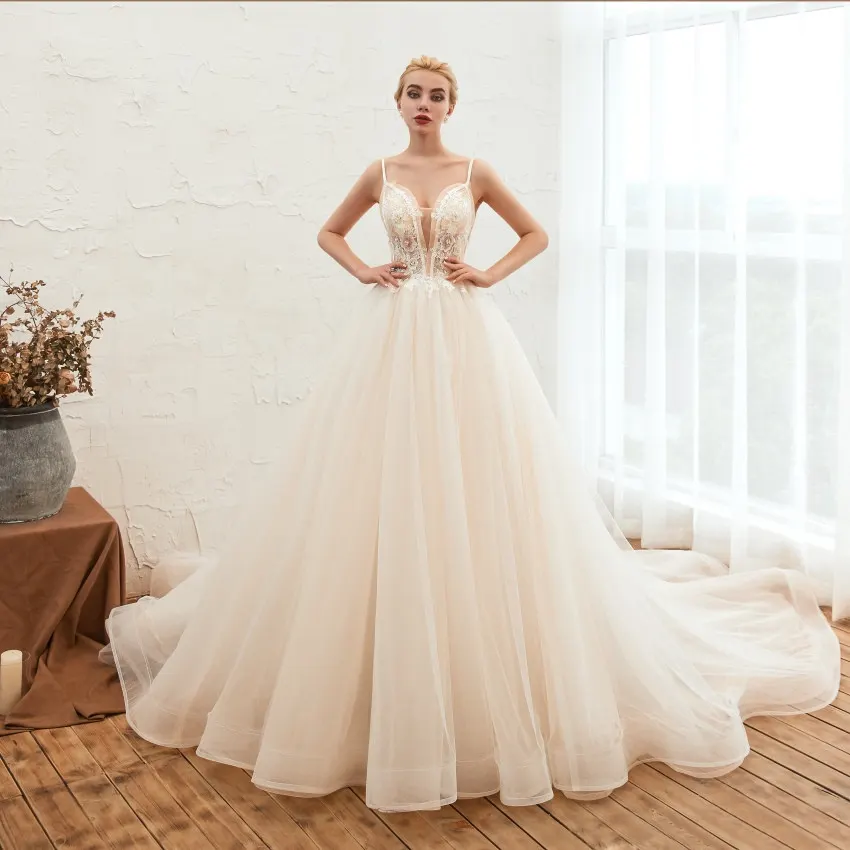 Chiffon Backless Wedding Dress with Long Train