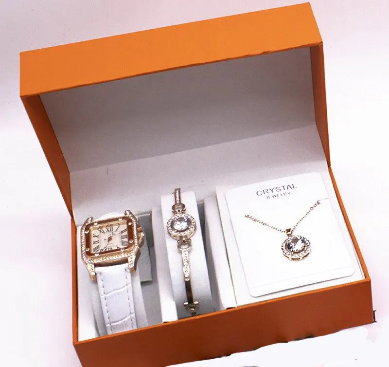Leather Strap Watch and Jewellery Set