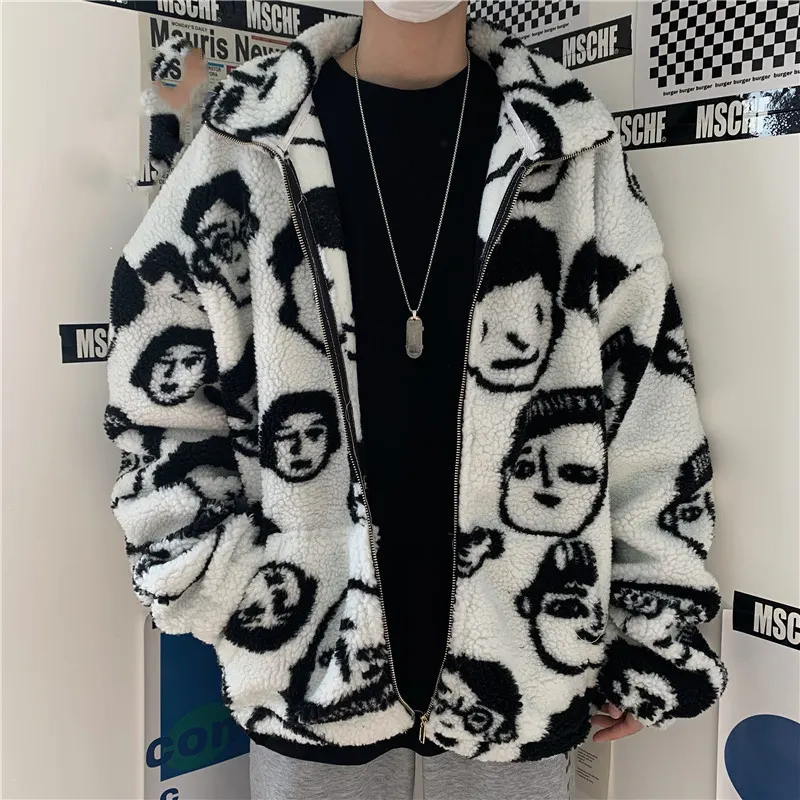 Cartoon Print Zip-Front Coat