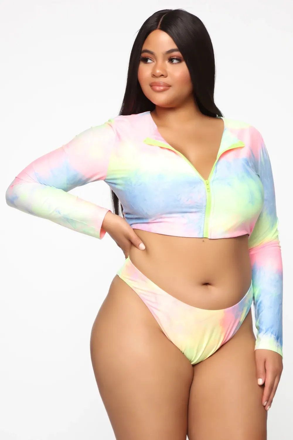 Gradient Long Sleeve Zip Bikini Set