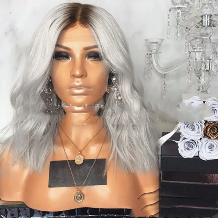 Long Curly Black and Gray Wig