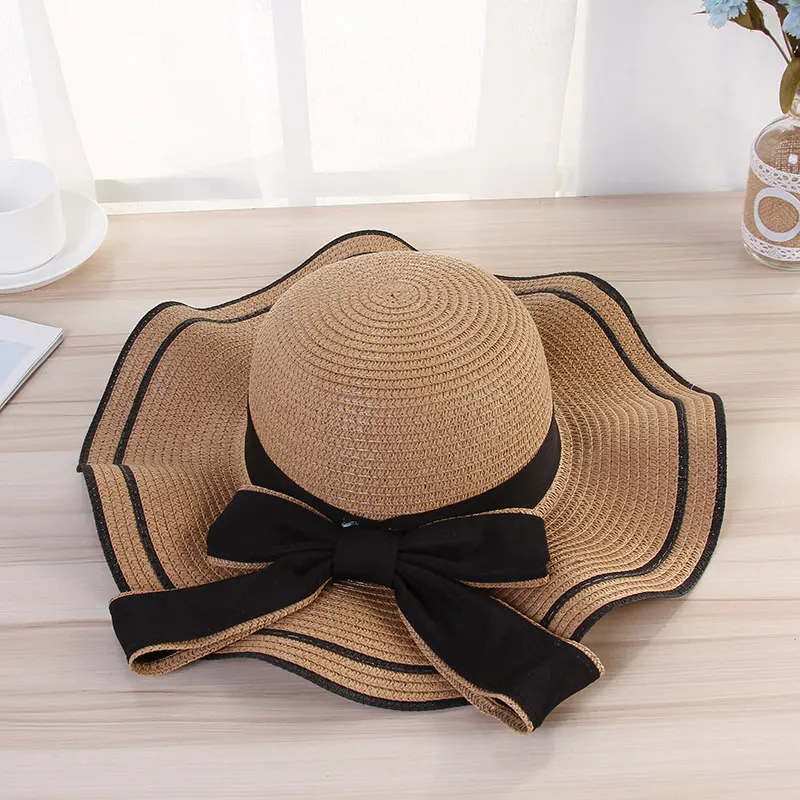 Wide Brim Straw Sun Hat with Bow