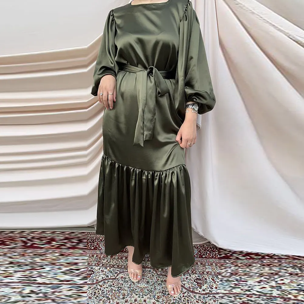 Long Plain Polyester Kaftan Dress