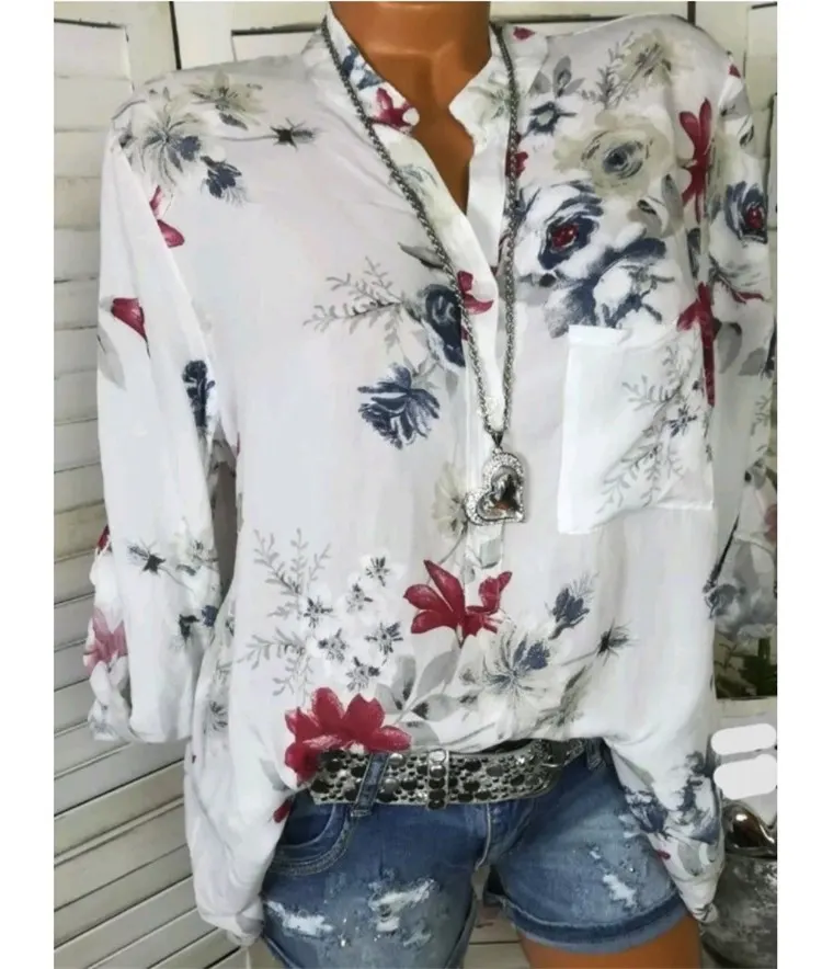 Printed Chiffon Stand Collar Blouse