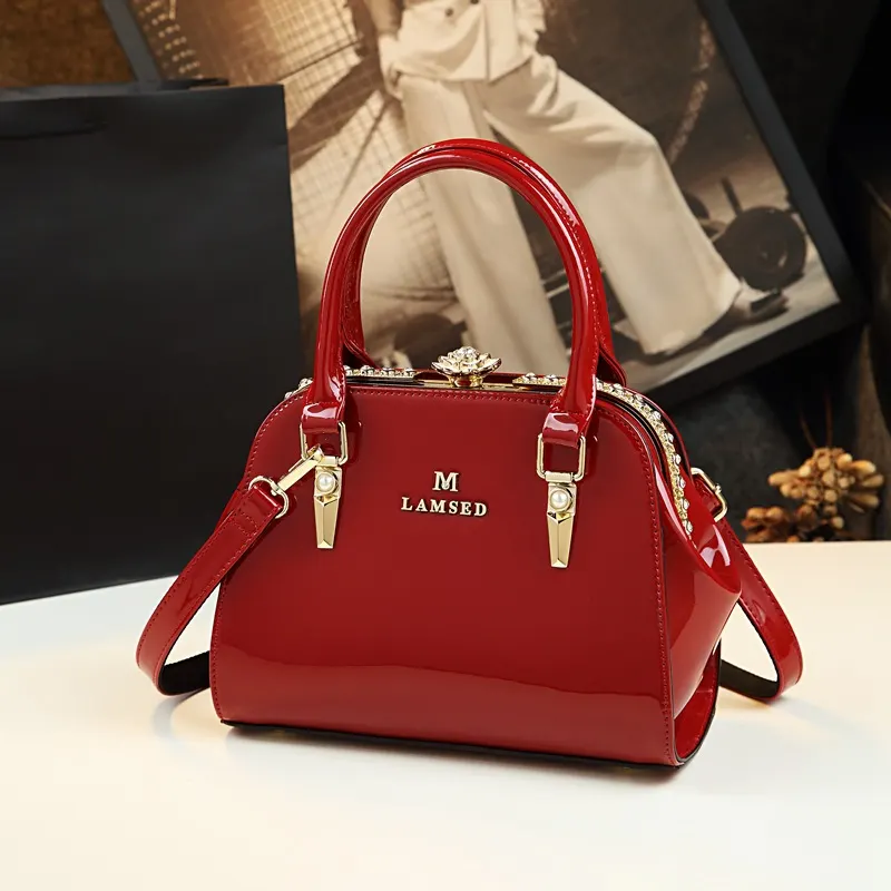 Lock-Closure Shell Leather Shoulder Bag