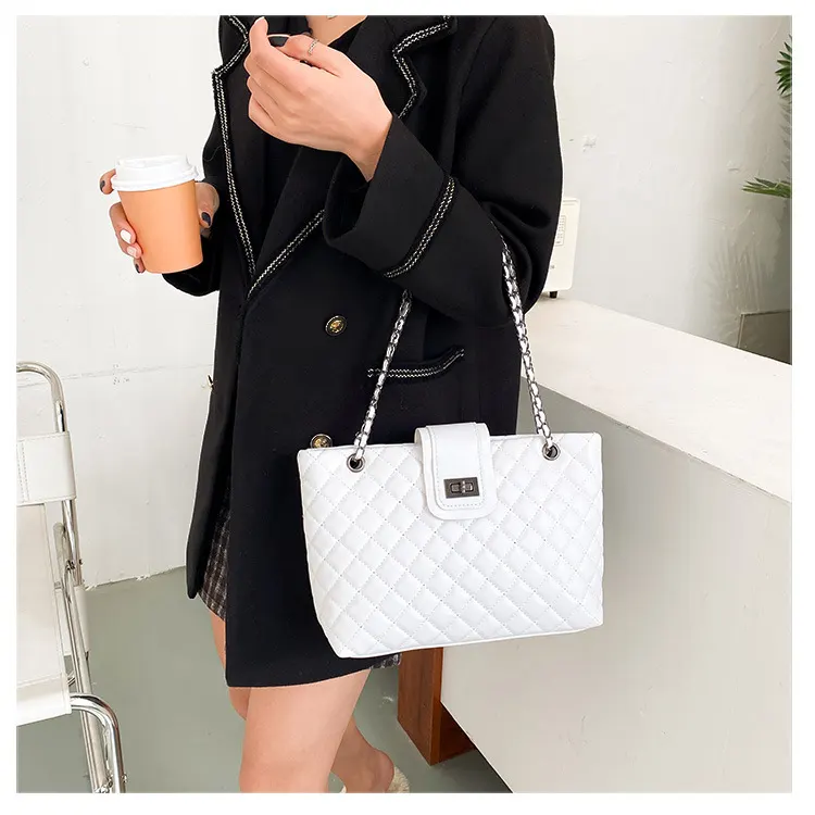Diamond-Quilted Chain-Strap Tote Bag