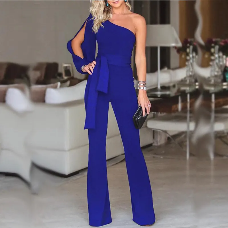 One-Shoulder High Waist Straight Leg Jumpsuit