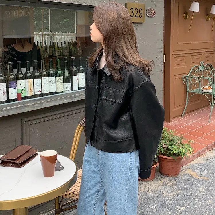 Lapel Leather Biker Jacket