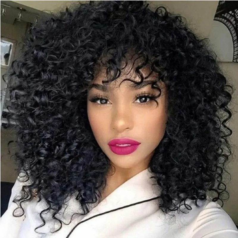 Short Curly Wig with Long Sweeping Bangs