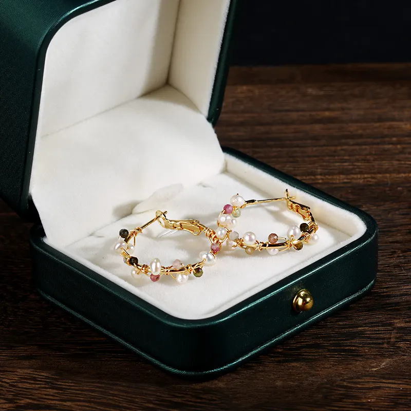 Tourmaline Pearl Circle Earrings