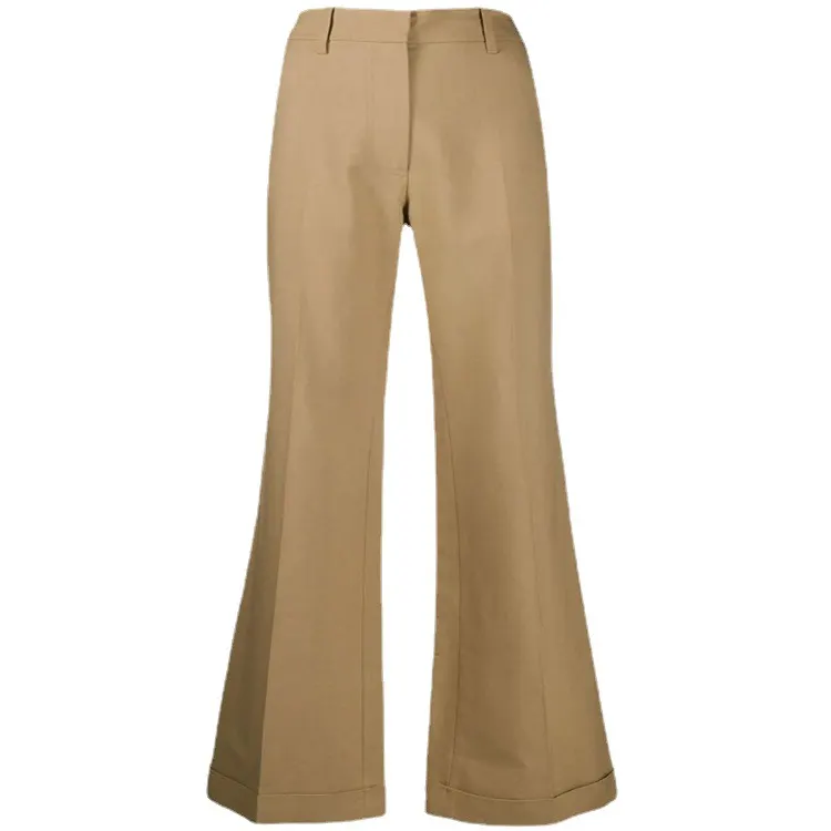 Beige Straight-Leg Wide Suit Trousers