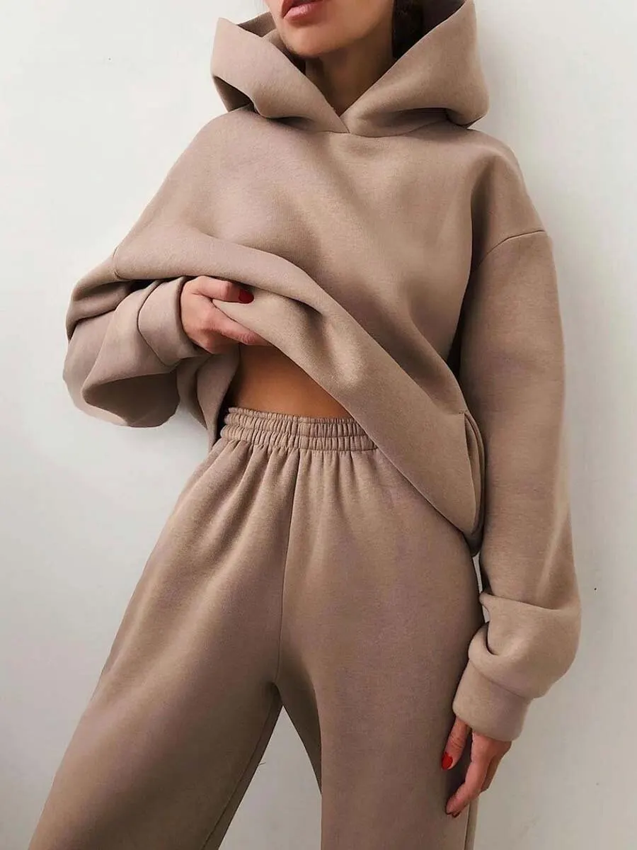 Corduroy Knit Hoodie and Trouser Set
