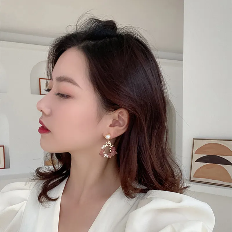 Leaf and Pearl Drop Earrings