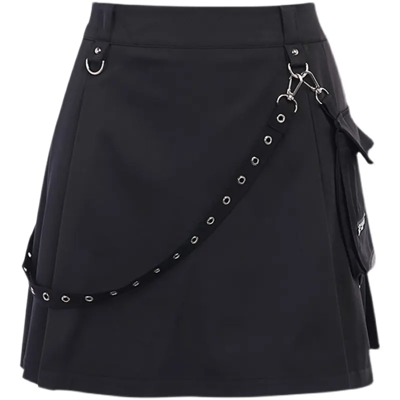 Pleated A-Line Mini Skirt with Pockets