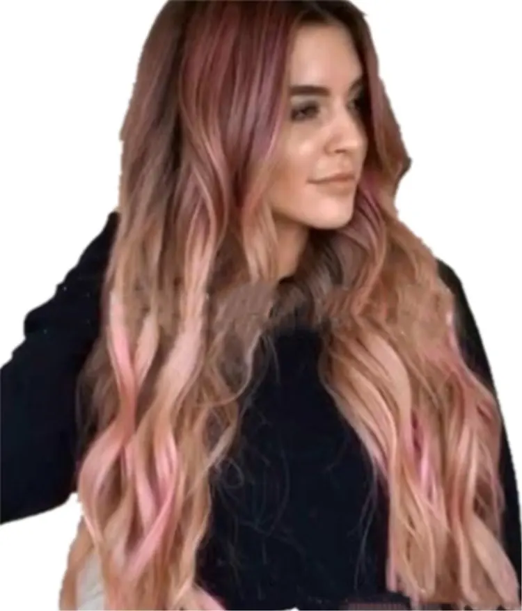 Long Curly Brown-Pink Cosplay Wig