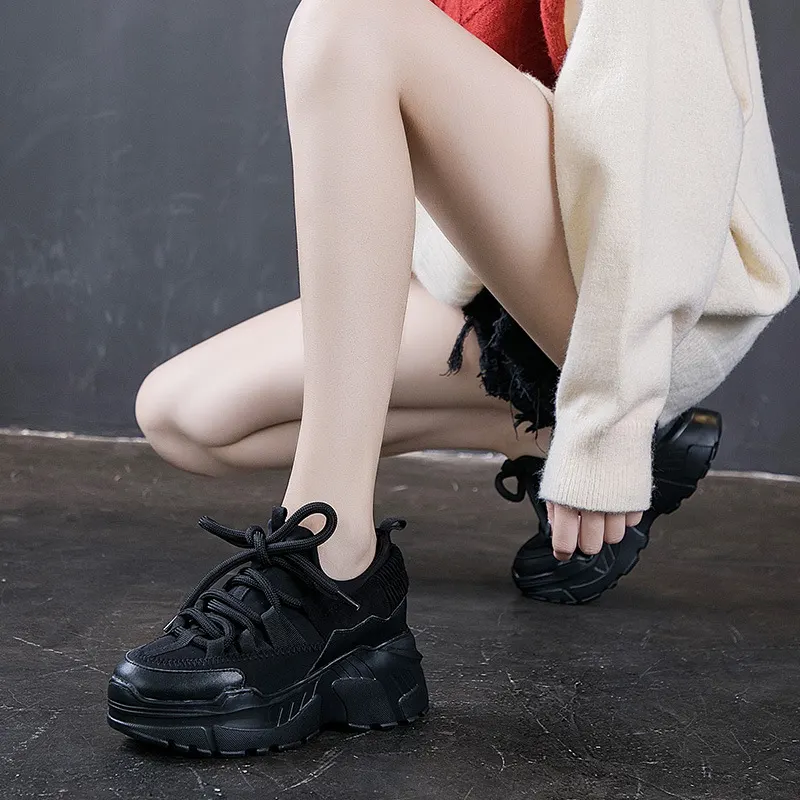 Mesh-Lined Chunky Platform Sneakers