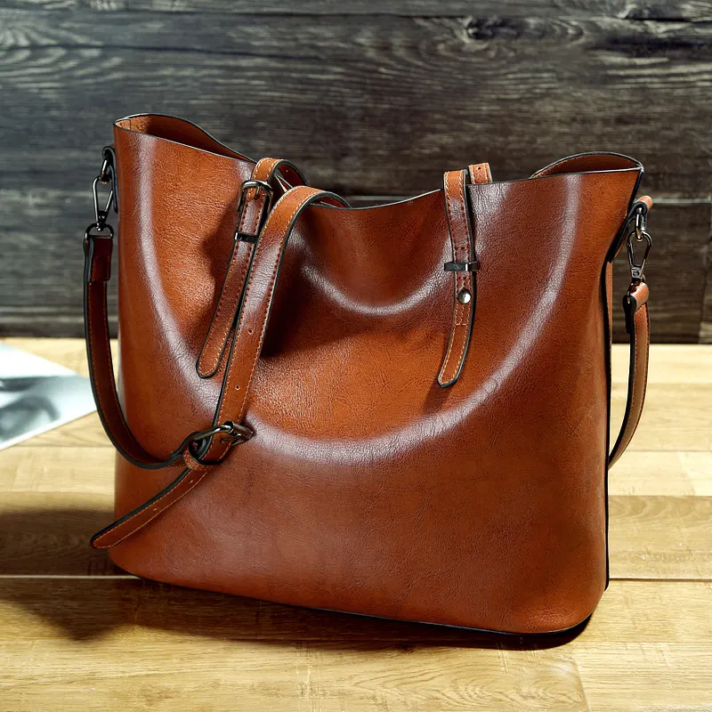 Oil Wax Leather Square Shoulder Tote