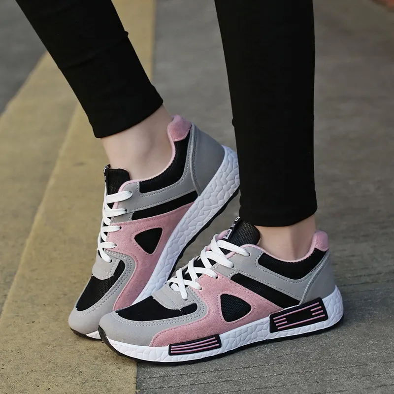 Colour-Block Lace-Up Casual Sneakers