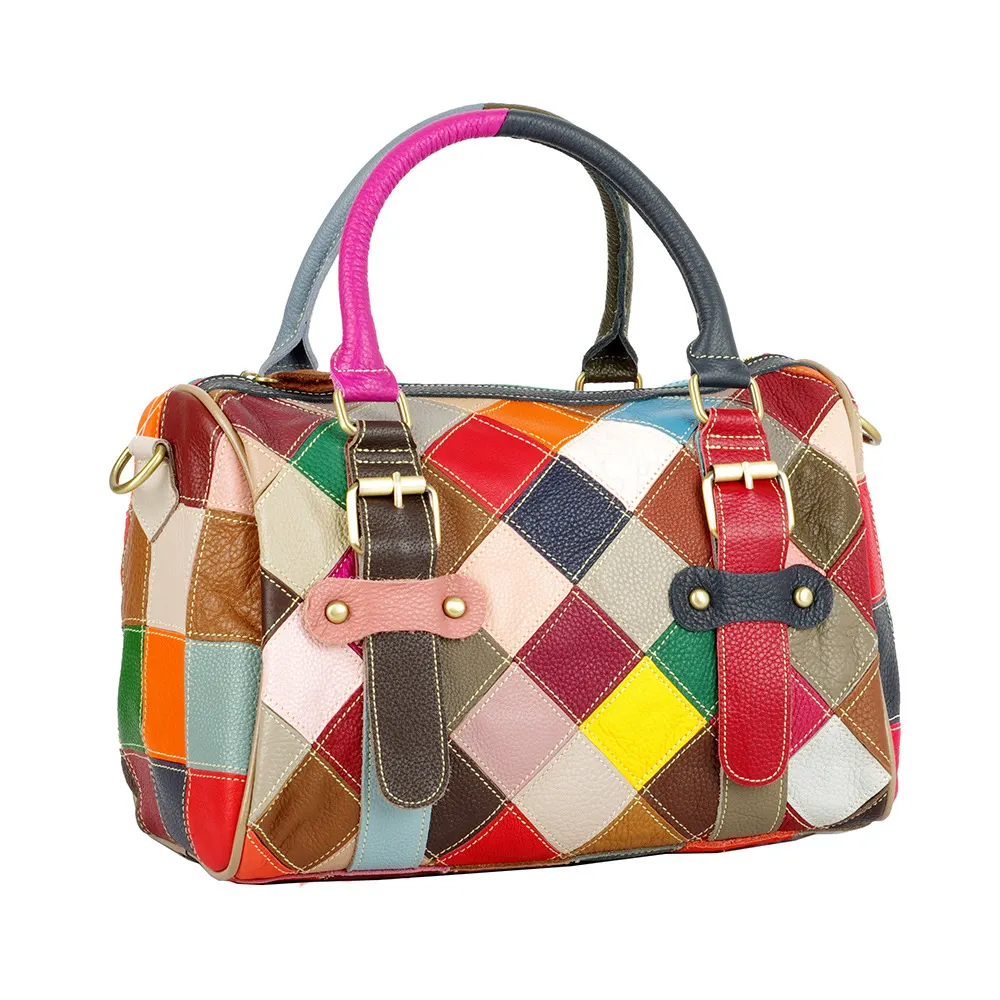Contrast-Trim Cowhide Leather Box Handbag
