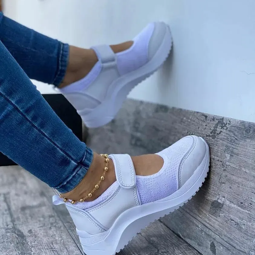 Mesh Platform Sneakers with Hook-and-Loop Strap