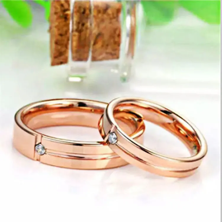 Rose Gold Tungsten Ring with Slotted Zircon