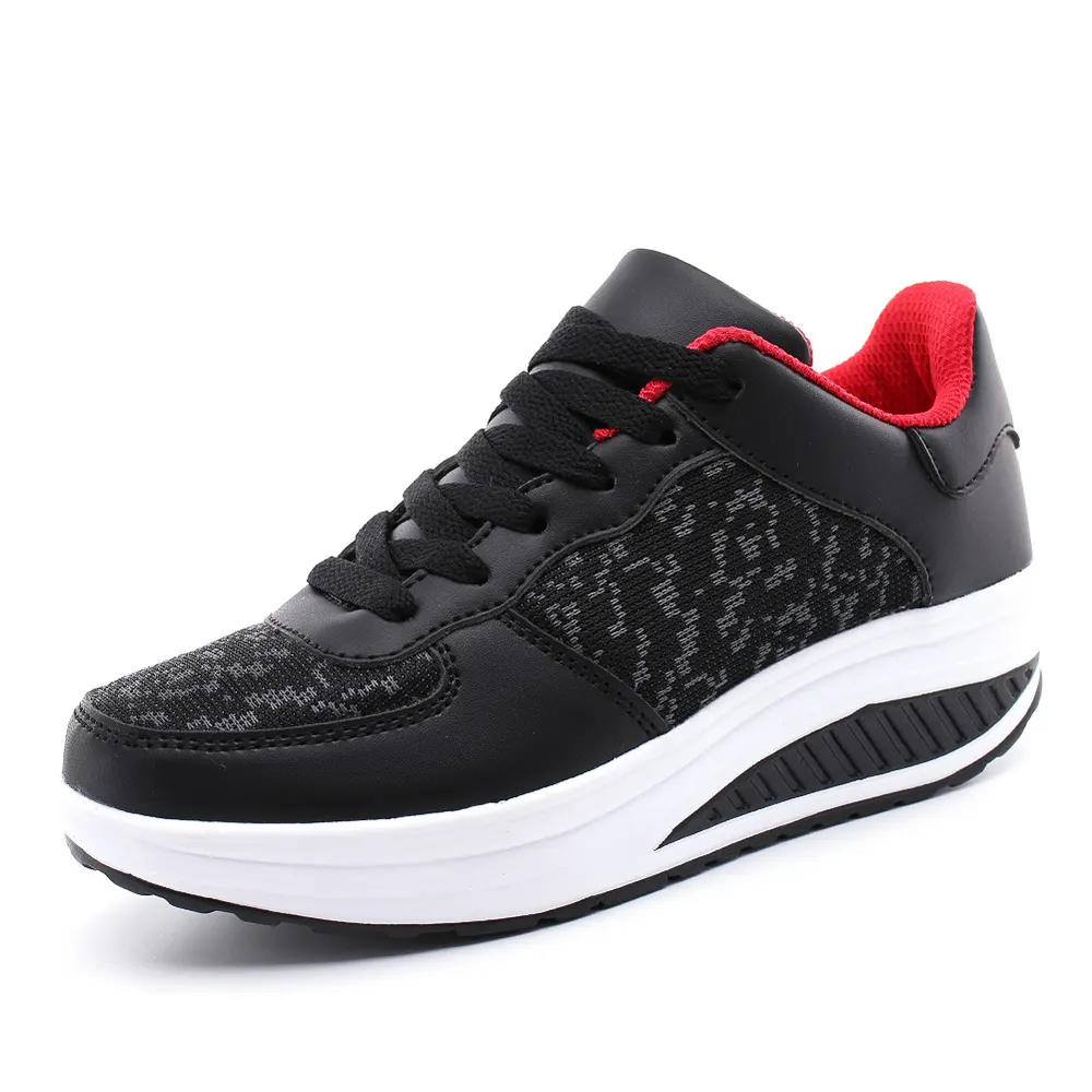 Mesh Platform Sneakers with Leather Stitching