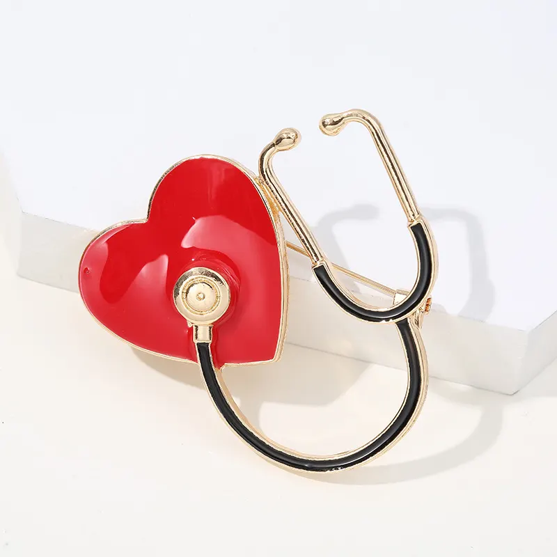 Gold Heart Stethoscope Brooch