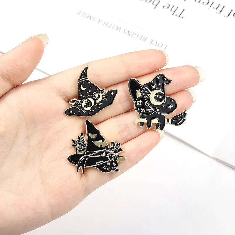 Black Cat Wizard Hat Brooch