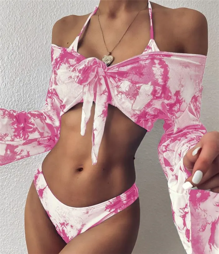 Three-Piece Mesh Long Sleeve Bikini