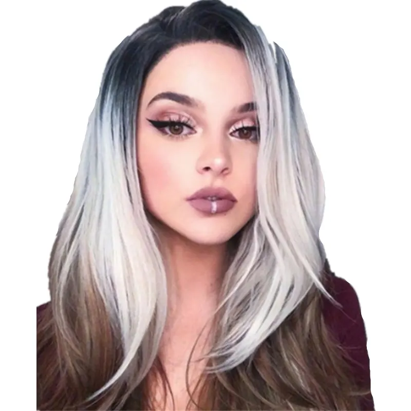 Three-Color Gradient Mid-Part Wig