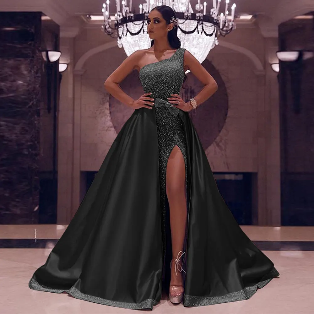 One-Shoulder Lace Floor-Length Evening Dress
