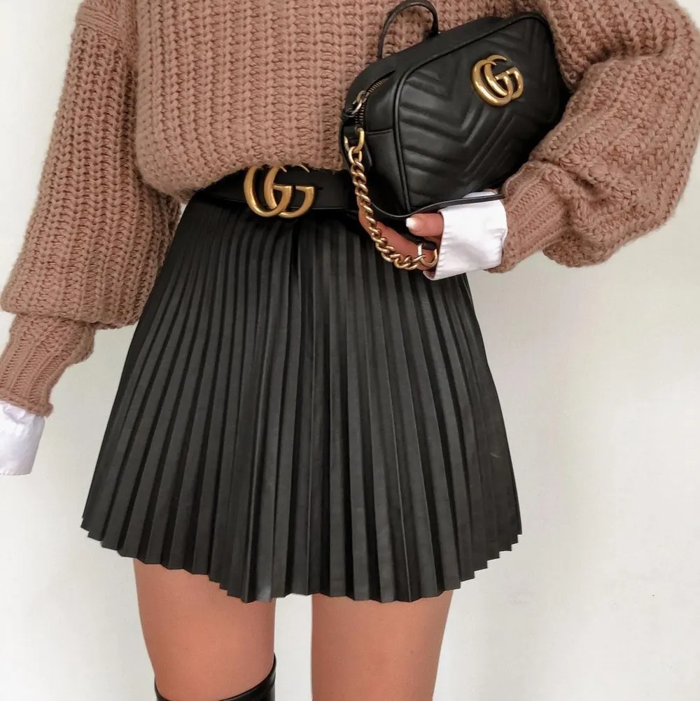 Draped Pleated Knit Mini Skirt