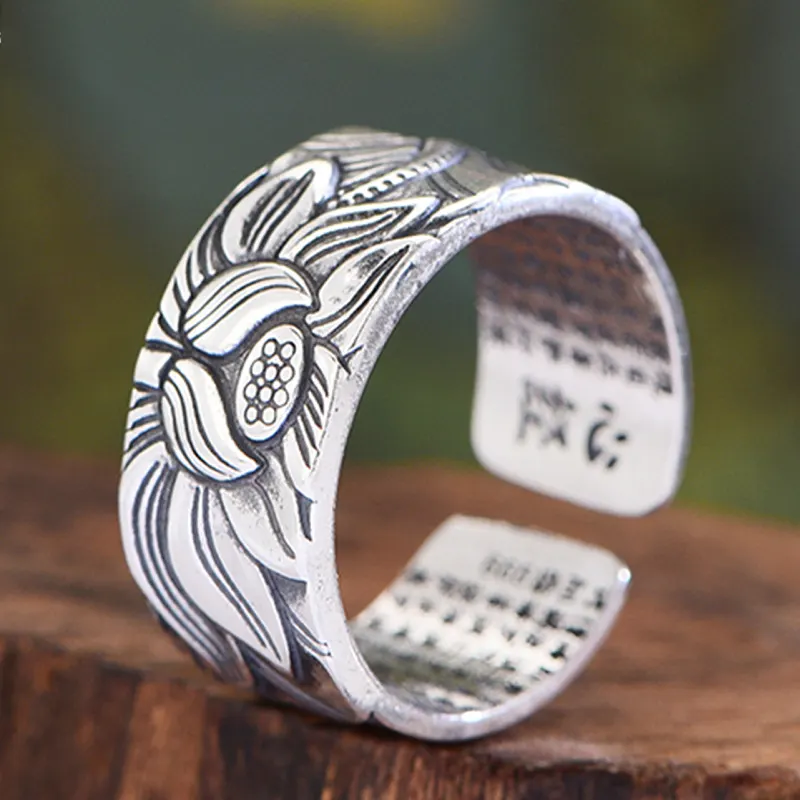 Lotus Heart Sutra Adjustable Ring