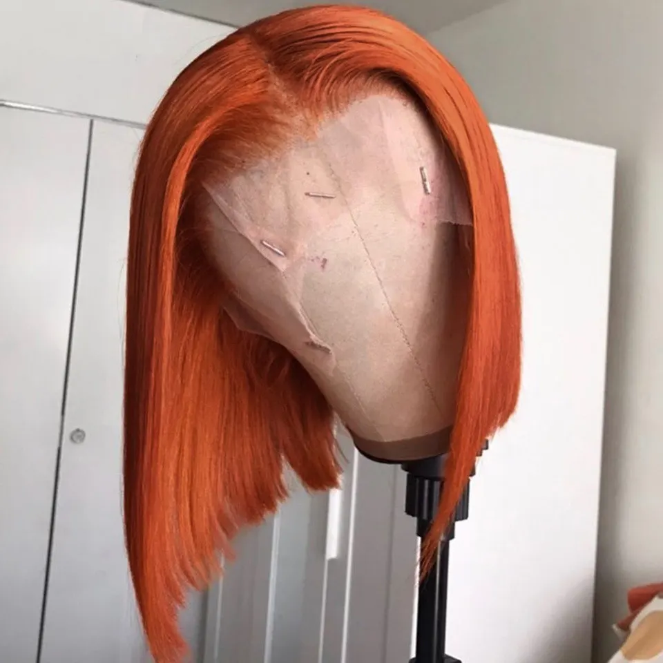 Gradient Orange Bob Lace Front Human Hair Wig