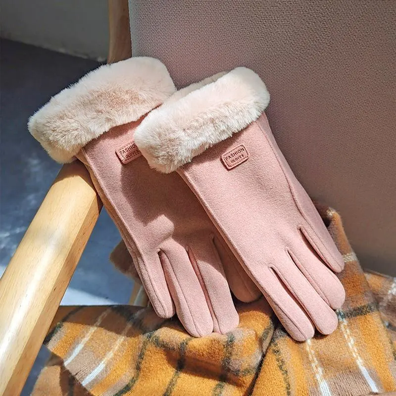 Fleece-Lined Suede Riding Mittens