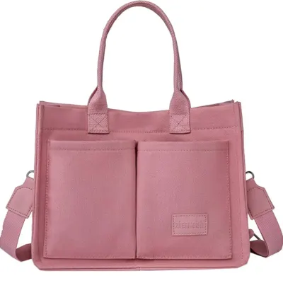 Multi-Pocket Canvas Tote Bag