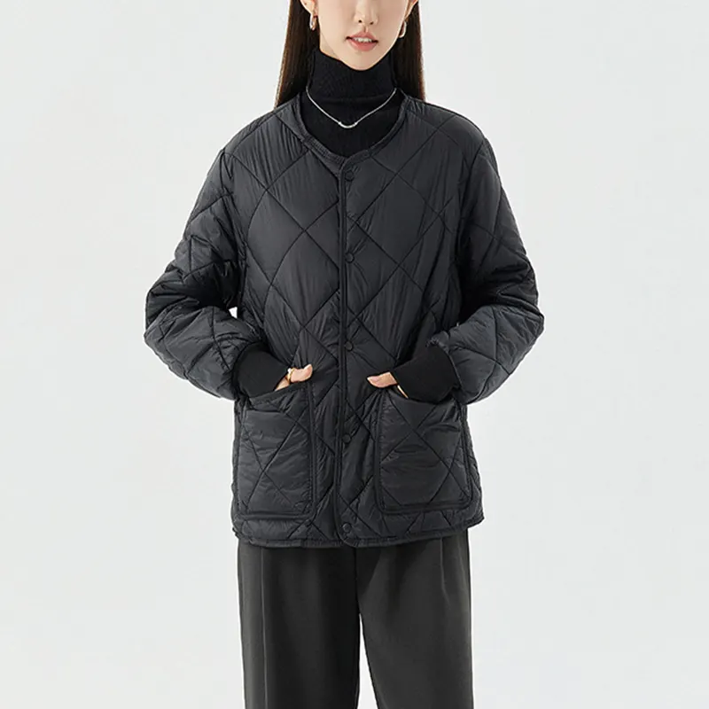 Rhombus Quilted Round-Neck Jacket