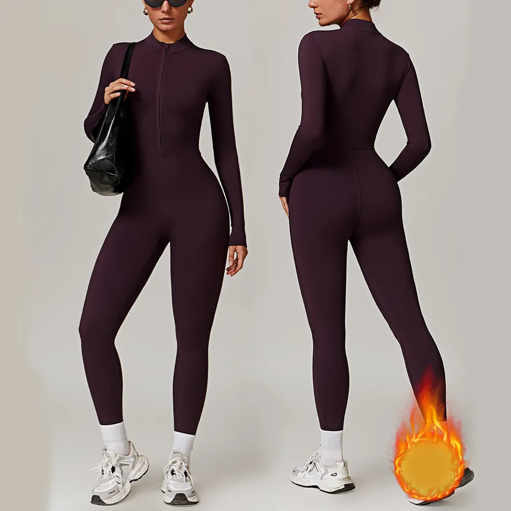 Long-Sleeve Zip-Front Fitness Jumpsuit