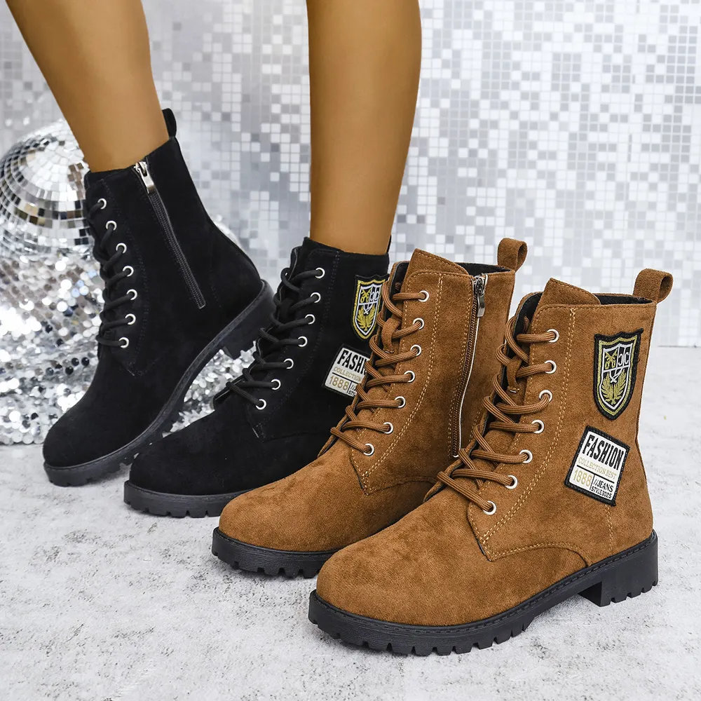 Lace-Up Chunky Heel Ankle Boots