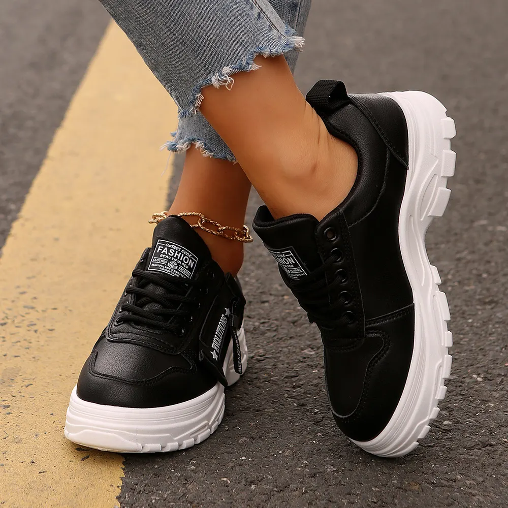 Lace-Up Side-Zip Thick-Sole Sneakers