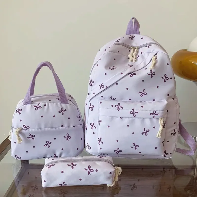 Bow Print Three-Piece Backpack Set