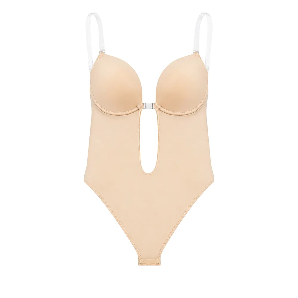 Backless Mesh Bodysuit with Clear Straps
