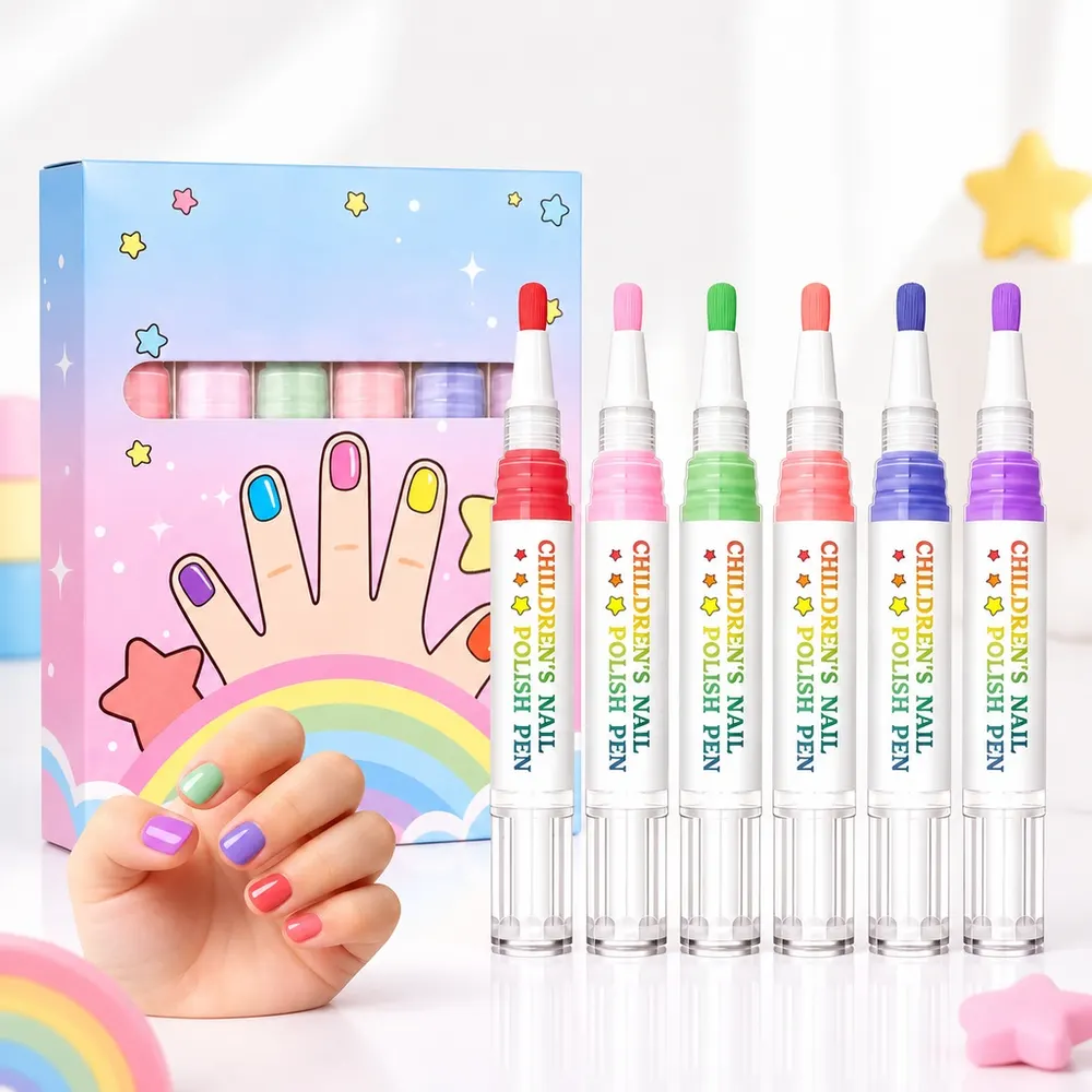 Peel-Off Nail Polish Pen Set, 6 Colors