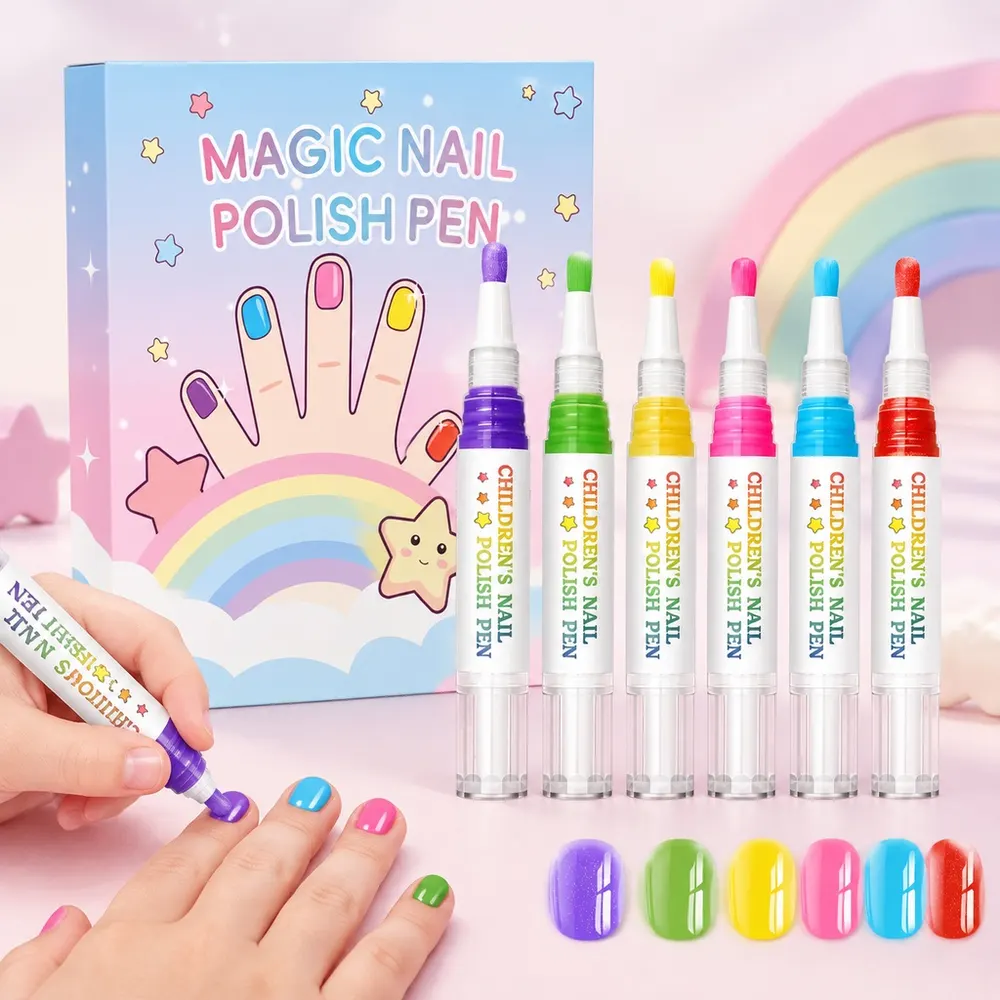 Peel-Off Nail Polish Pen Set, 6 Pieces